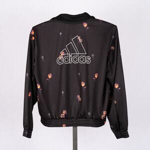 Adidas Women's Full Zip Rose Floral Print Track Jacket Size SMALL Pockets Black